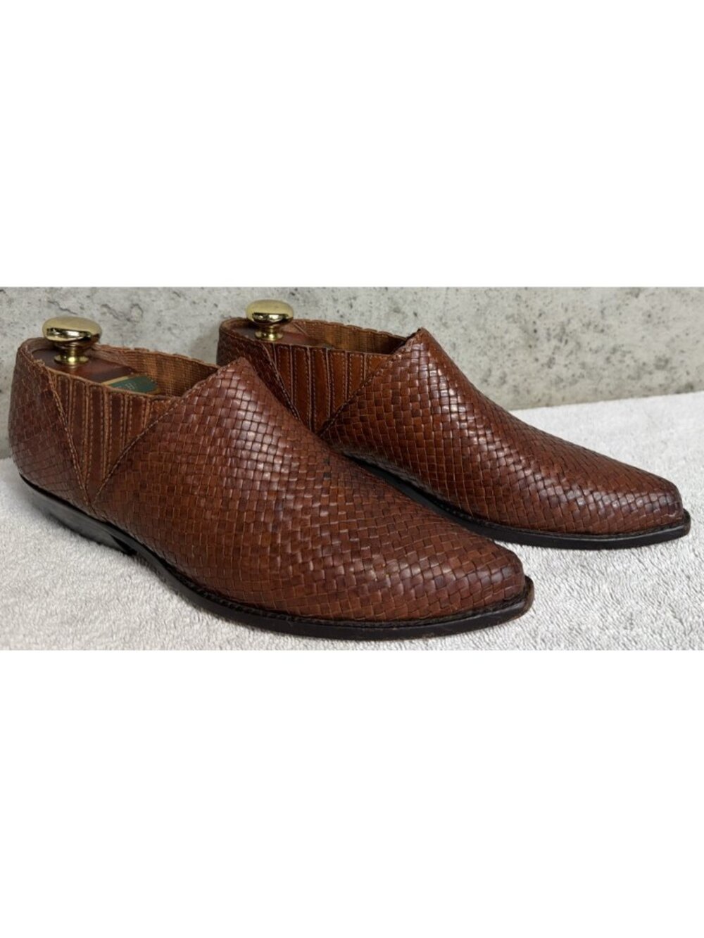 Vintage Cole Haan Woven Leather Venetian Loafers Brown Slip On Mens Size 9.5 AA